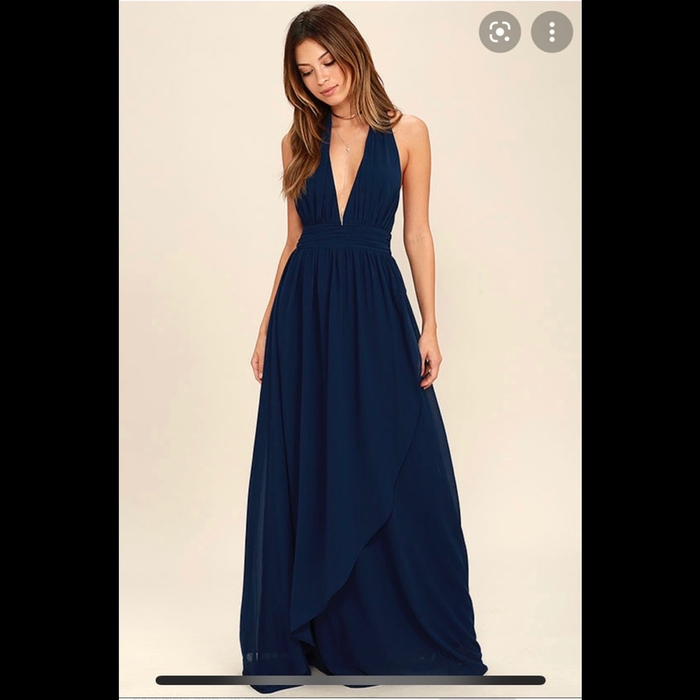 RARE Lulu's Stop and Stare Navy Blue Halter Maxi Dress